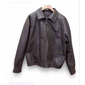 St. John's Bay Jacket Mens L Brown Genuine Leather Bomber Quilted Lined